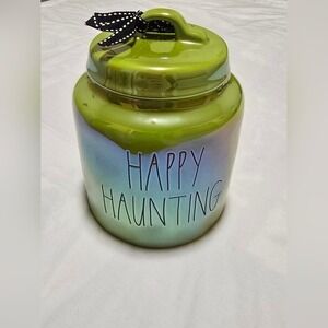 Rae Dunn Artisian Collection Lime Green Ceramic Happy Haunting Canister With Lid